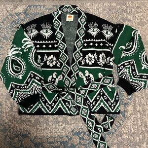 FARM Rio Black and Green Eye Motif Cardigan